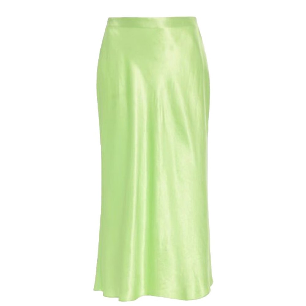 NWT Vince Satin Slip Midi in Guava Neon Green Pull-on A-line Skirt XL $295